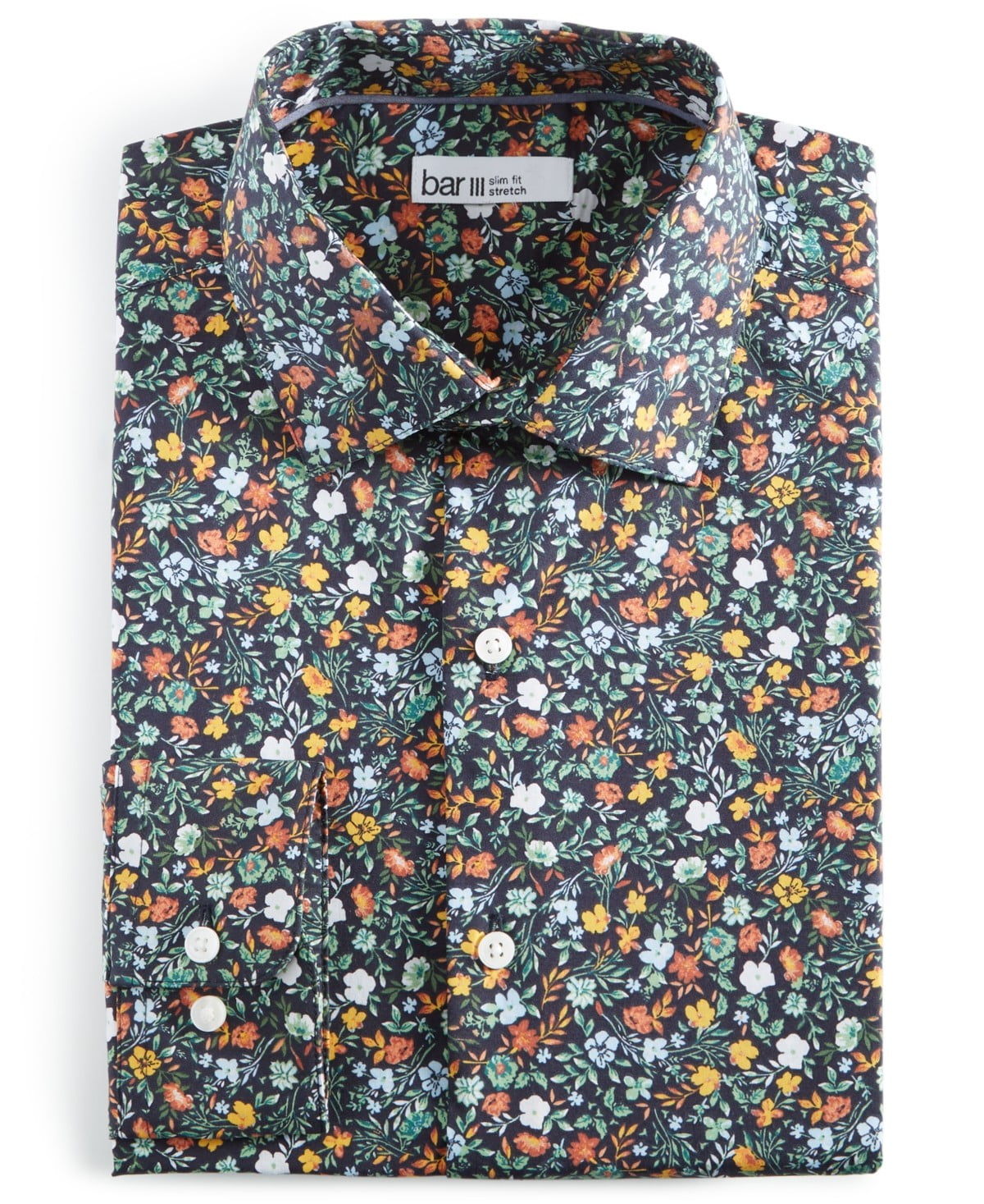 Bar Iii Mens Slim fit Long Sleeve Button-Up Shirt Medium Blue Floral