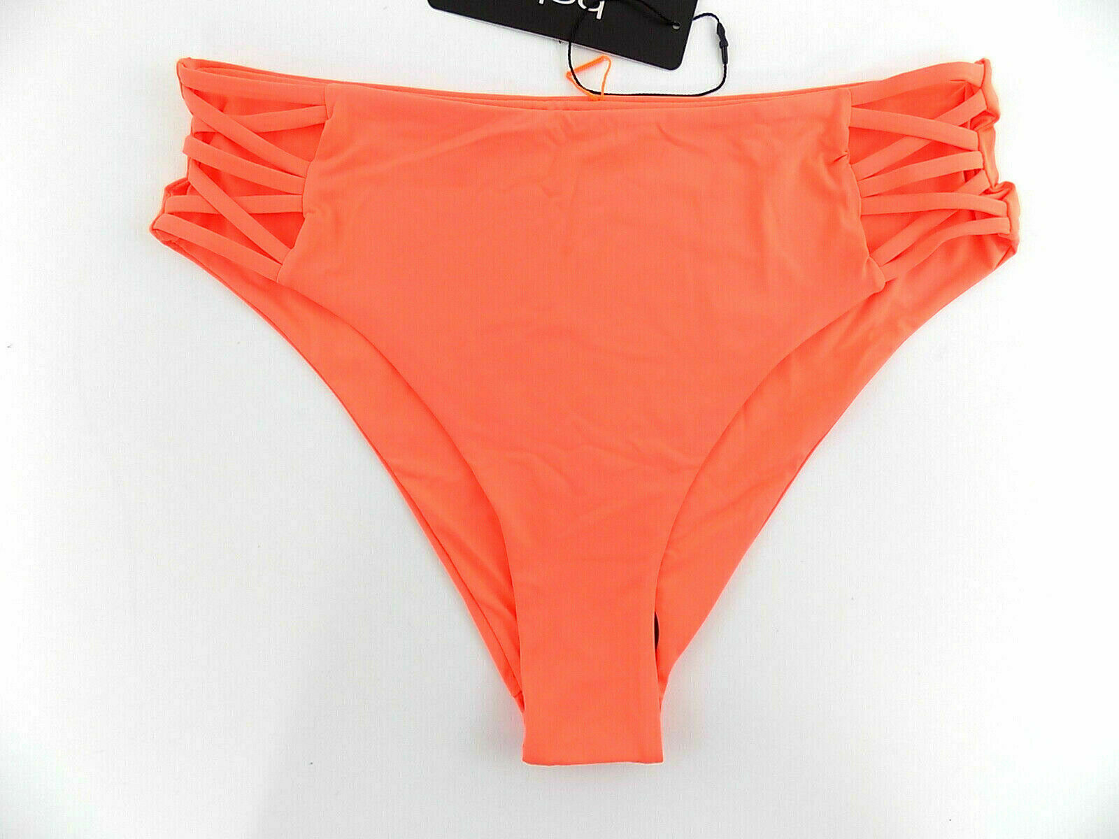 Bebe Womens Strappy Swim Bikini Bottom Neon tangerine Orange Size L MSRP $25