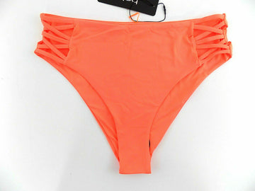 Bebe Womens Strappy Swim Bikini Bottom Neon tangerine Orange Size L MSRP $25