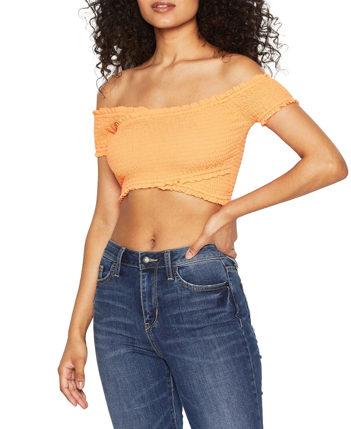 BCBGeneration Smocked Cropped Top Womens NEON orange Size L MSRP $ 58