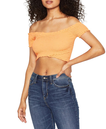 BCBGeneration Smocked Cropped Top Womens NEON orange Size L MSRP $ 58