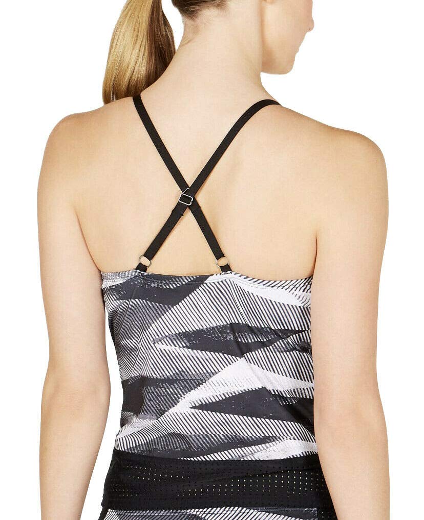 Nike Women's Line Up Printed Cross Back Tankini Top Black White Size S
