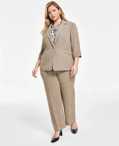 Kasper Women Zip-Pocket One-Button Blazer Cypress Grey Taupe Plus Size 18W $129