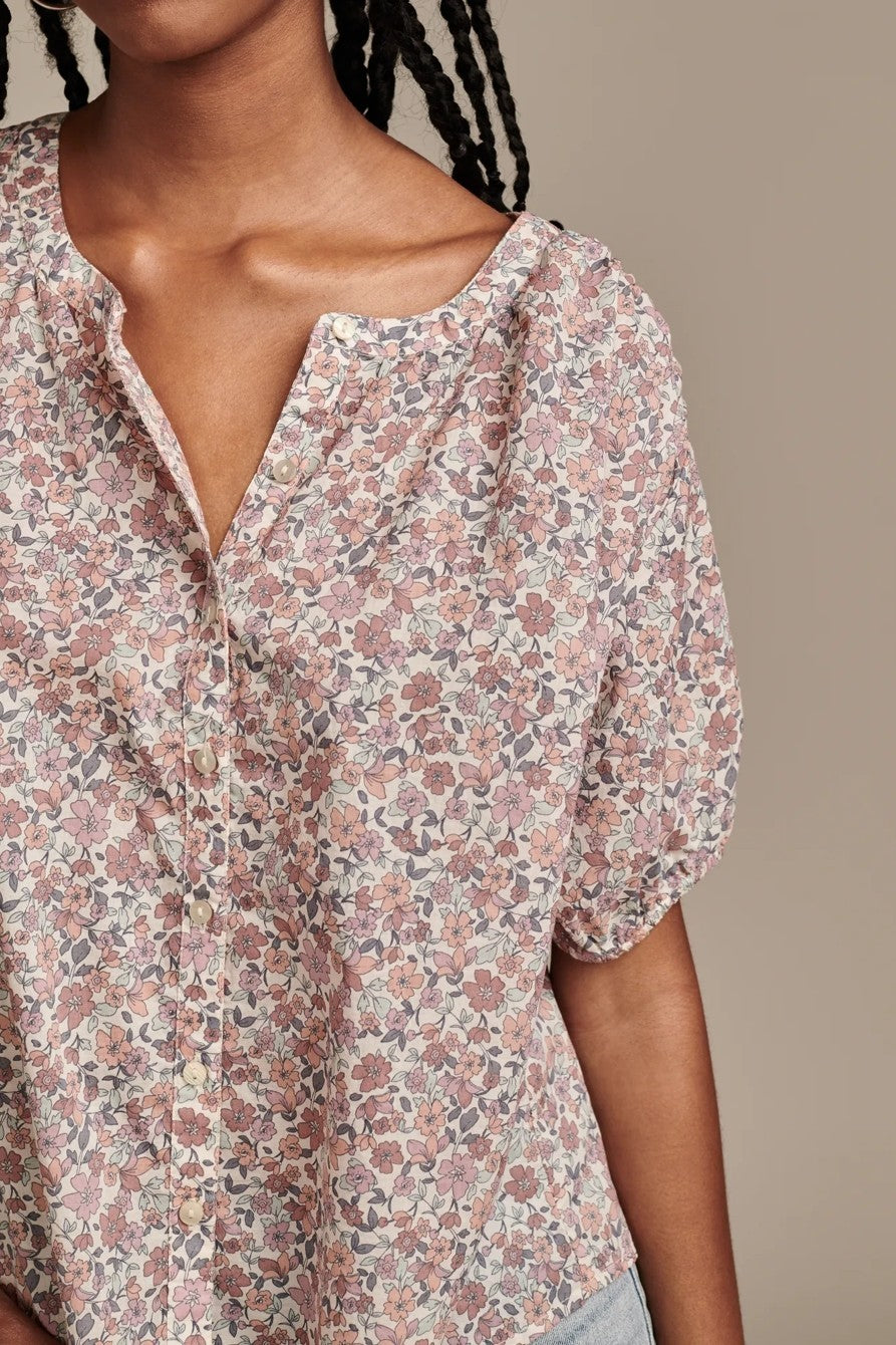 Lucky Brand Womens Printed Cotton Top Smocked blouse Pink Size XXL MSRP $80