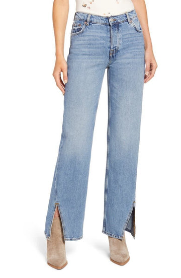 Free People We the Free High Waist Slit Hem Jeans Blue Size 28 MSRP $98