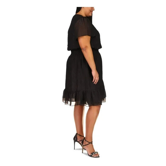 Michael Kors Plus Size Ruffled Faux-Wrap Dr Black Size 1X MSRP $165