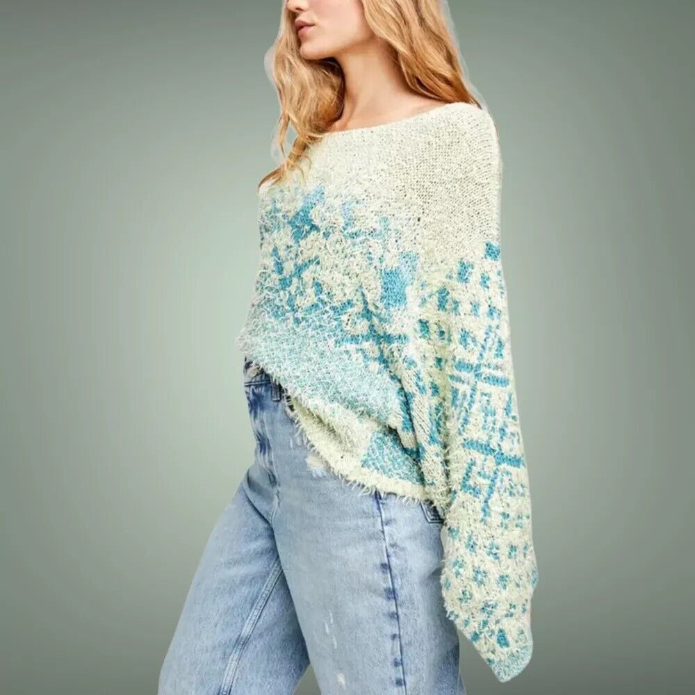 Free People Midnight Beach Rib Off-the shoulder Sweater Pullover Medium M NWT