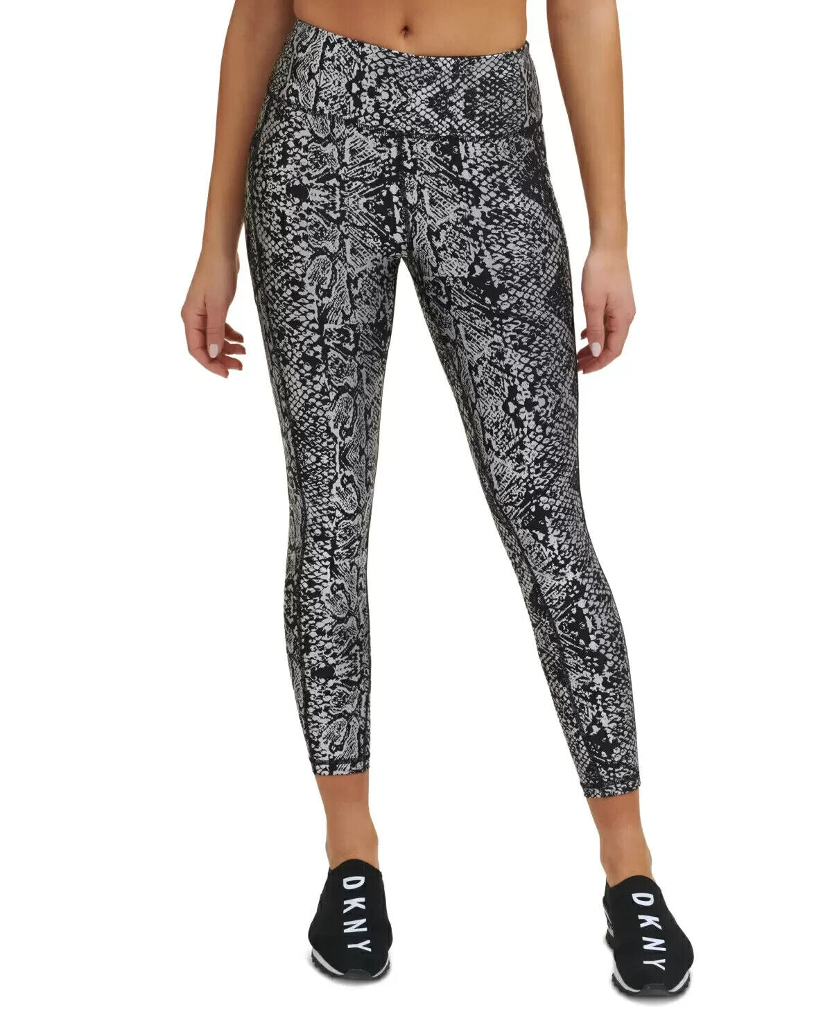 Dkny Sport Women's Metallic Snake-Print High-Waist 7/8 Leggings Black Size S $60