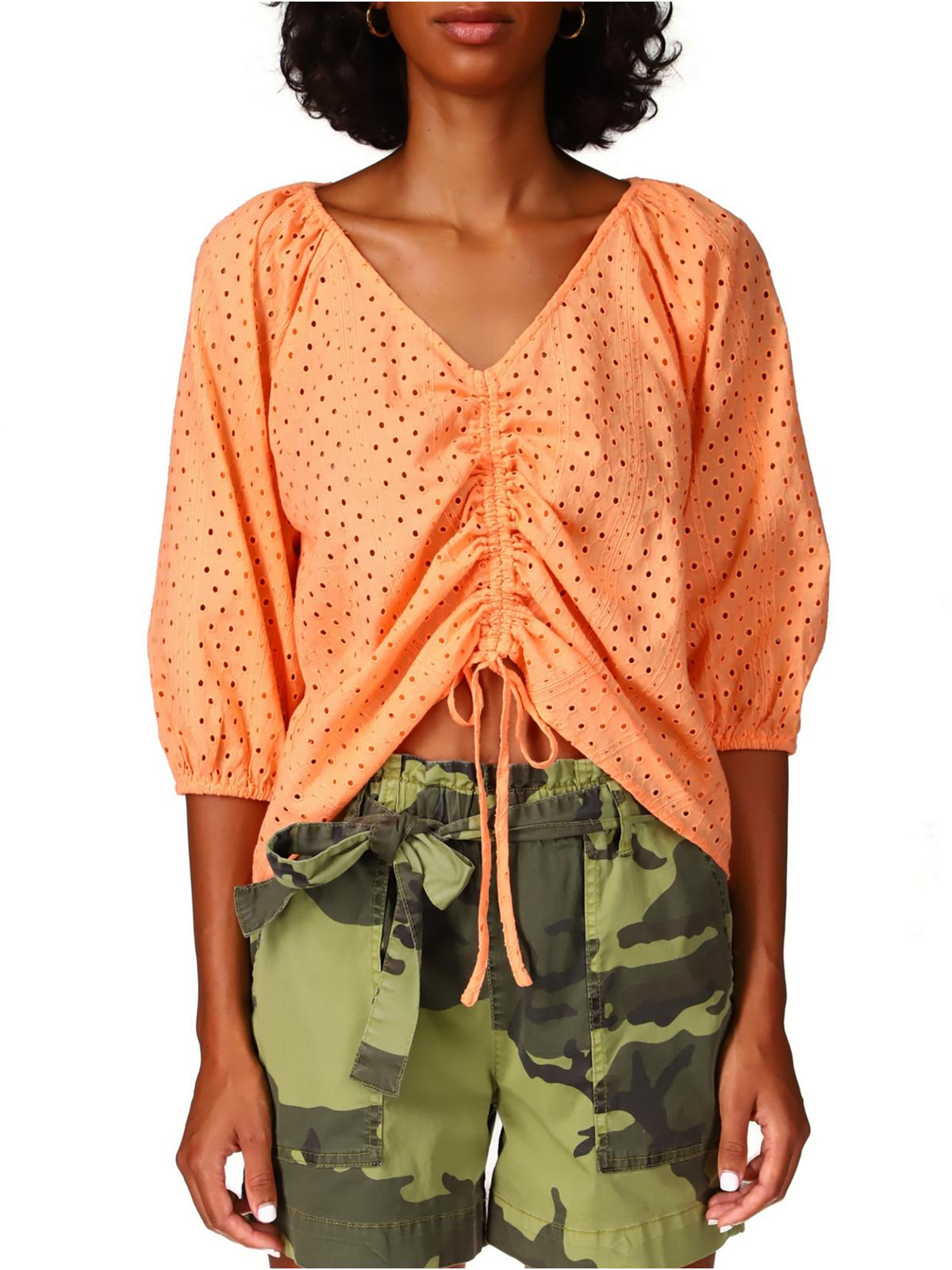 Sanctuary Womens Eyelet Ruched Blouse Orange Size L