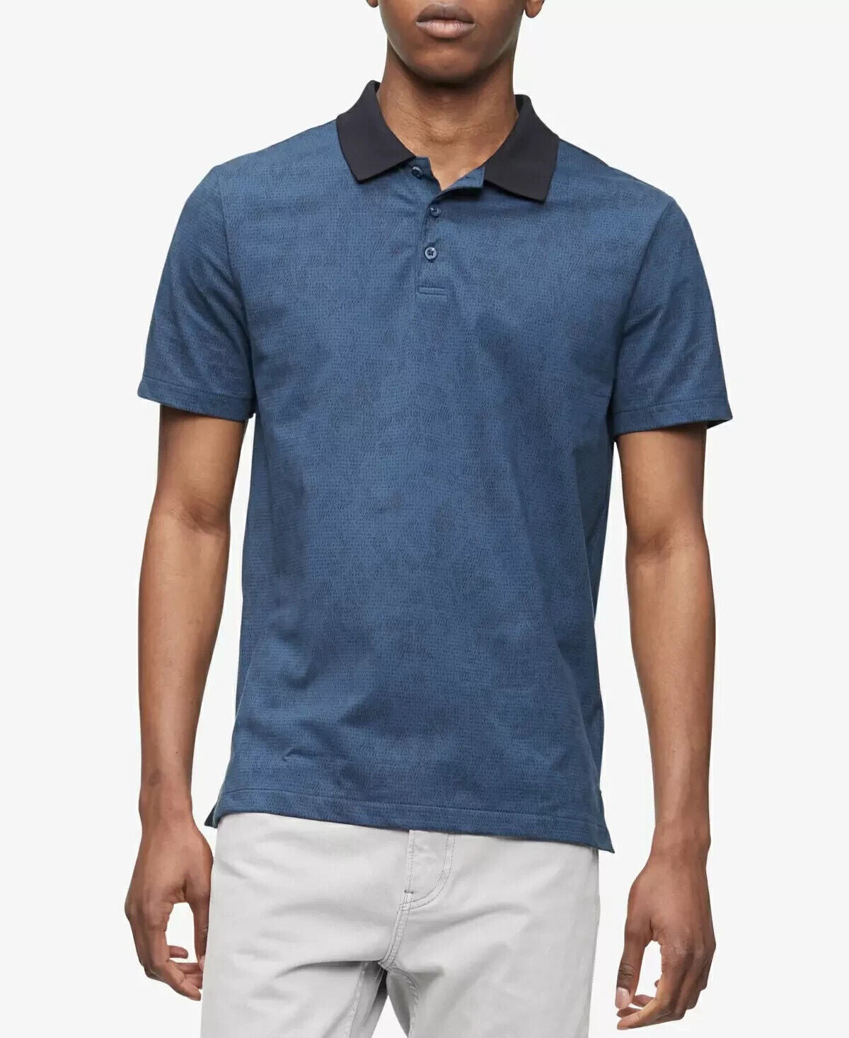 CALVIN KLEIN Monogram Logo Printed Polo Shirt Blue Mens Size S MSRP $70