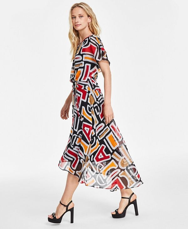 Karl Lagerfeld Paris Black Printed High/Low Flutter Sleeve Dress SZ 14 SALE $158