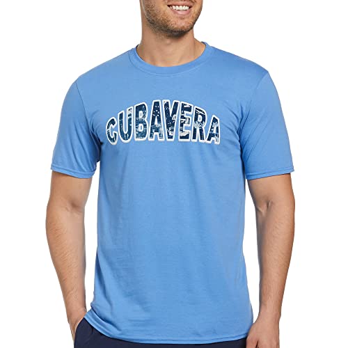 Cubavera Men's Short Sleeve Cotton Havana Crew T Shirt, Federal Blue, Size L