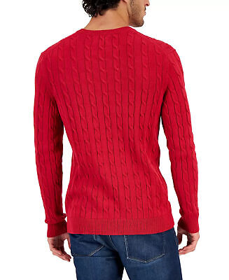 Club Room Men's Cable-Knit Cotton Sweater in Ablaze Red Size L