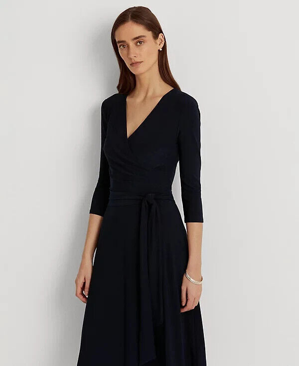 Lauren Ralph Lauren Surplice Jersey Dress Black Size 16 MSRP $125