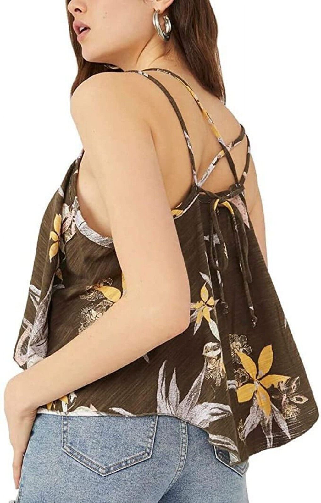 Free People Hey Girl Cotton Tank Top Olive Green Size XL MSRP $58