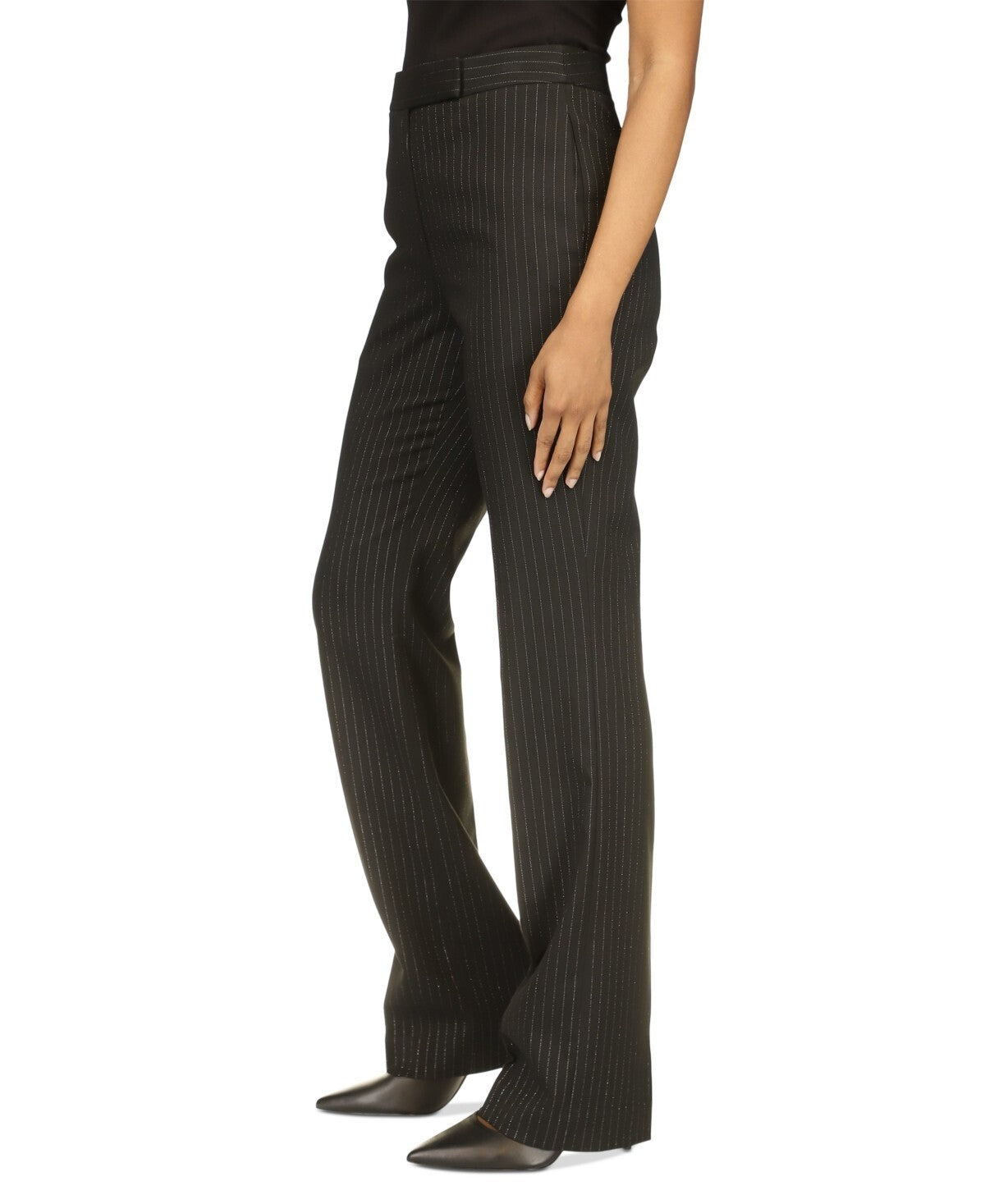 Michael Kors Women's Pinstriped Boot-Cut Trousers Black Size 10 MSRP $155