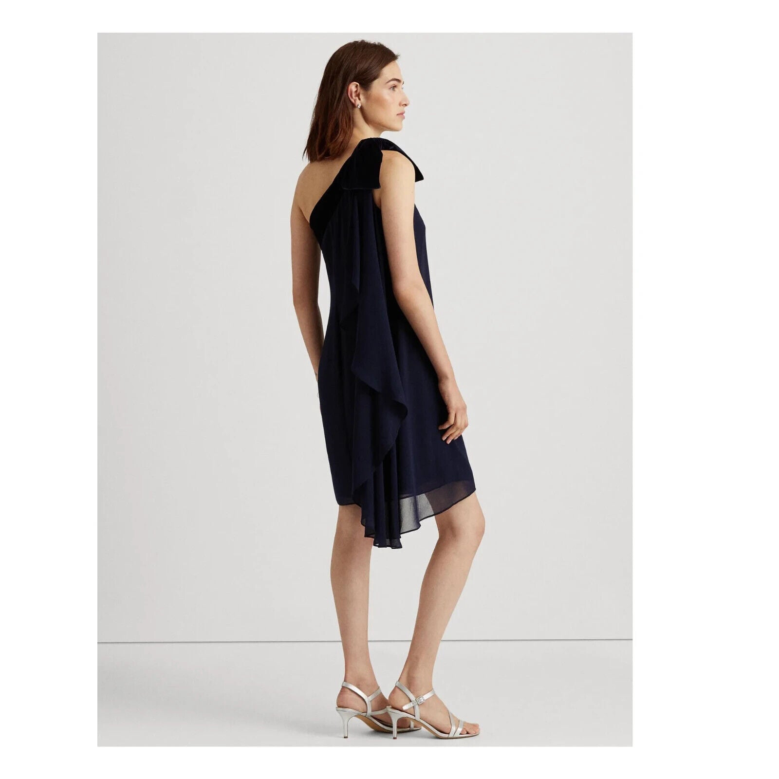 Lauren Ralph Lauren One Shoulder Cocktail Dress Navy Size 12 MSRP $175