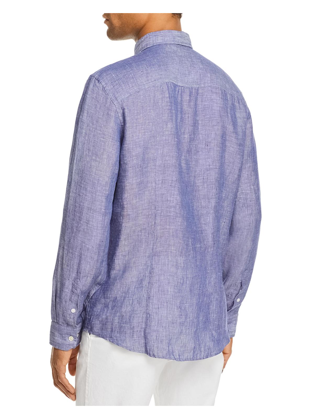 The Men's Store Mens Linen Collared Button-Down Shirt Blue Size XL