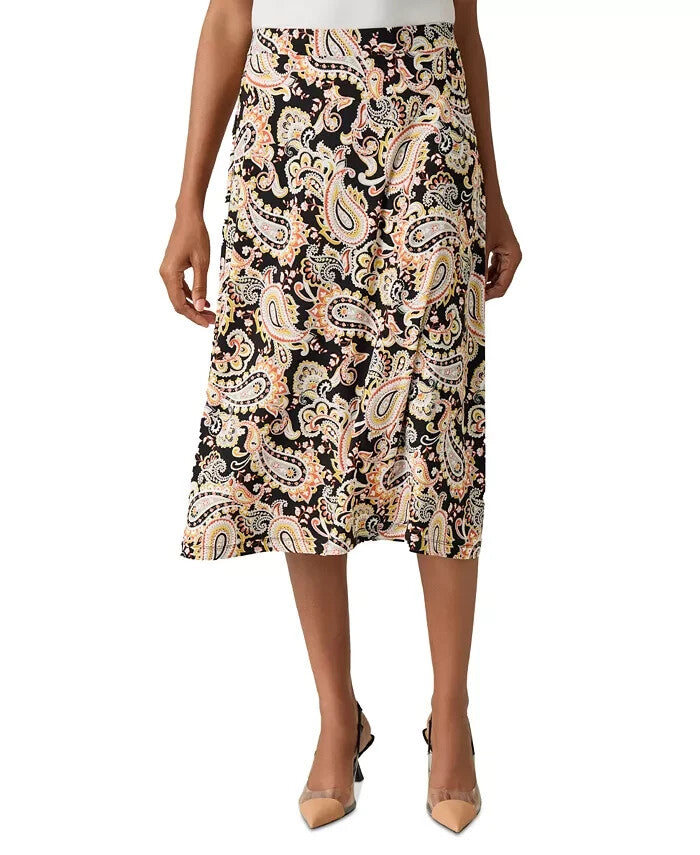 Kasper Petite Printed Pull-On Midi Black Butterscotch Size PXL MSRP $69