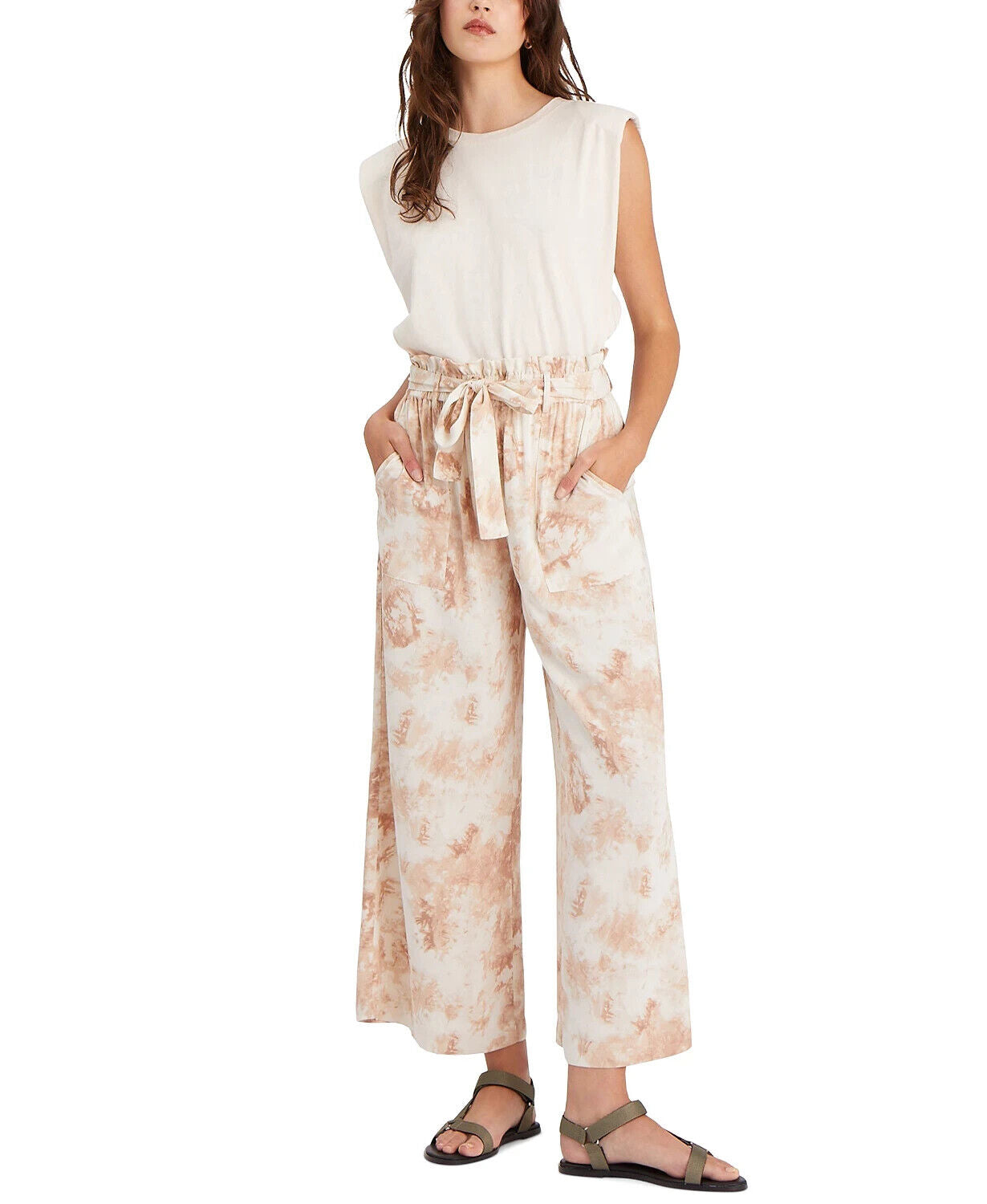 Sanctuary womens High Tide Floral-Print Cropped Pants Beige Size XS MSRP $129