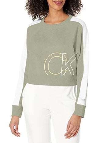 Calvin Klein Performance Women CK Logo Long Sleeve Crew Neck Crop Fleece X-Large