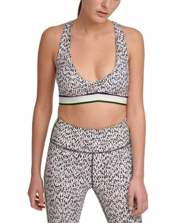 DKNY womens Sport Printed Low-Impact Sports Bra, Slate Heather, Large
