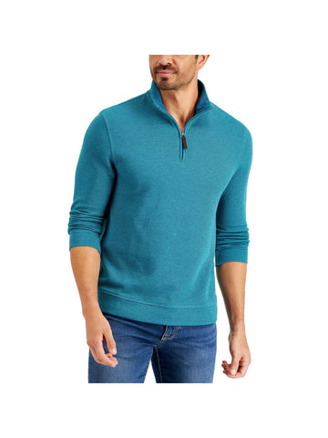 Club Room Mens Birdeye 1/4 Zip Office Pullover Sweater Blue Size L