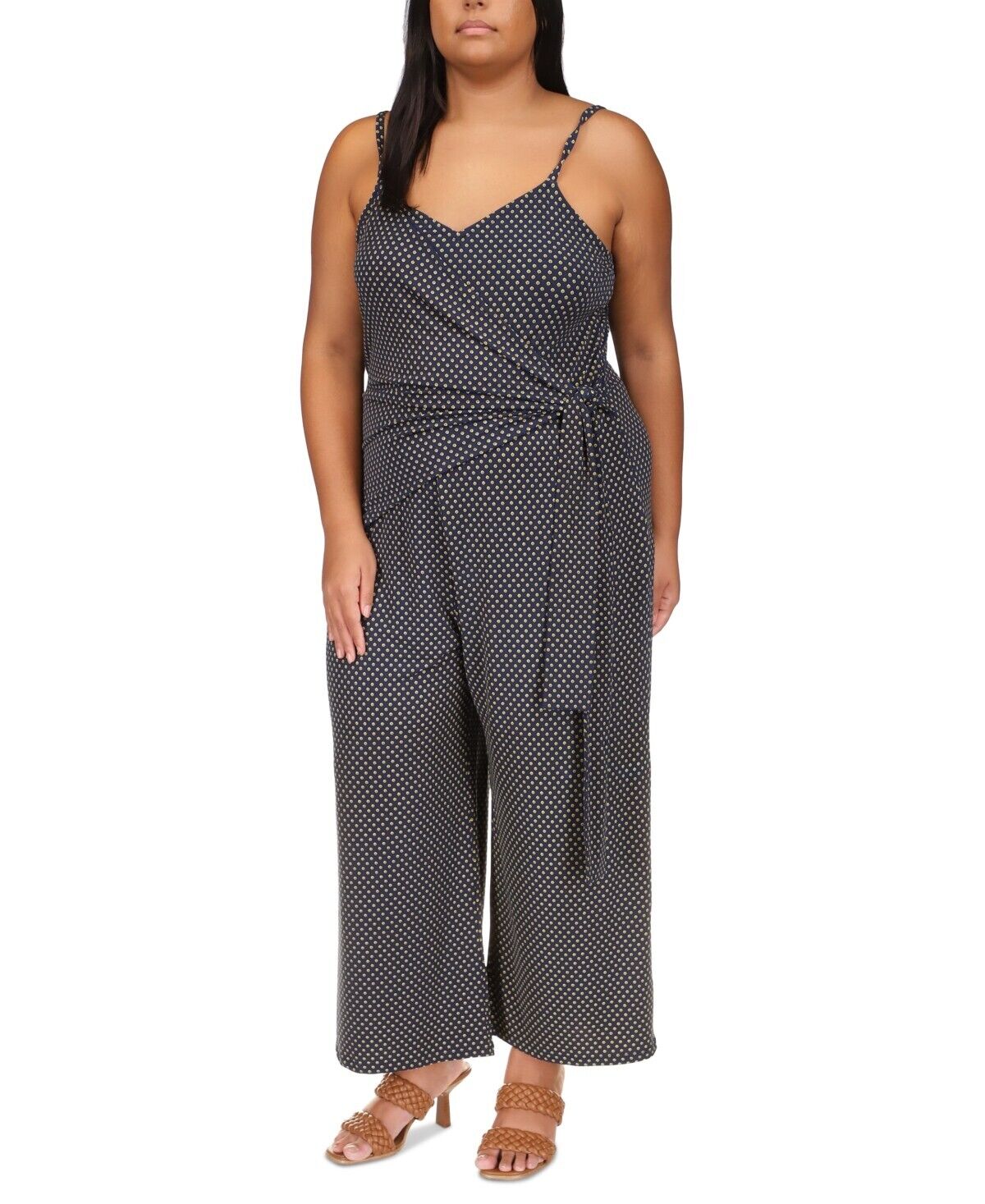 Michael Kors Plus Size 2X Printed Side-Tie Jumpsuit Navy Blue MSRP $165