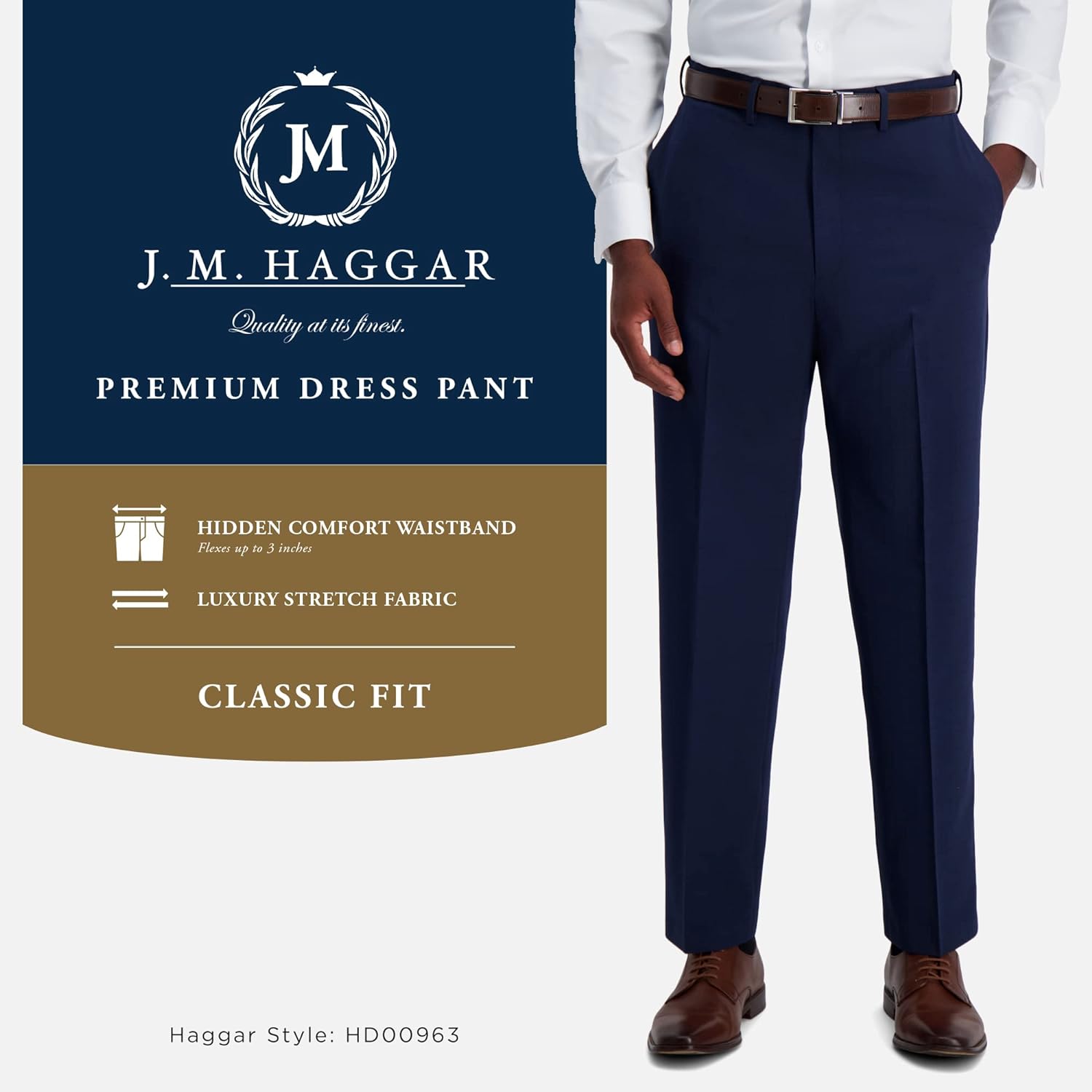 J.M. Haggar Men's Classic Fit Flat Front Dress Pant, Navy, 32W x 30L