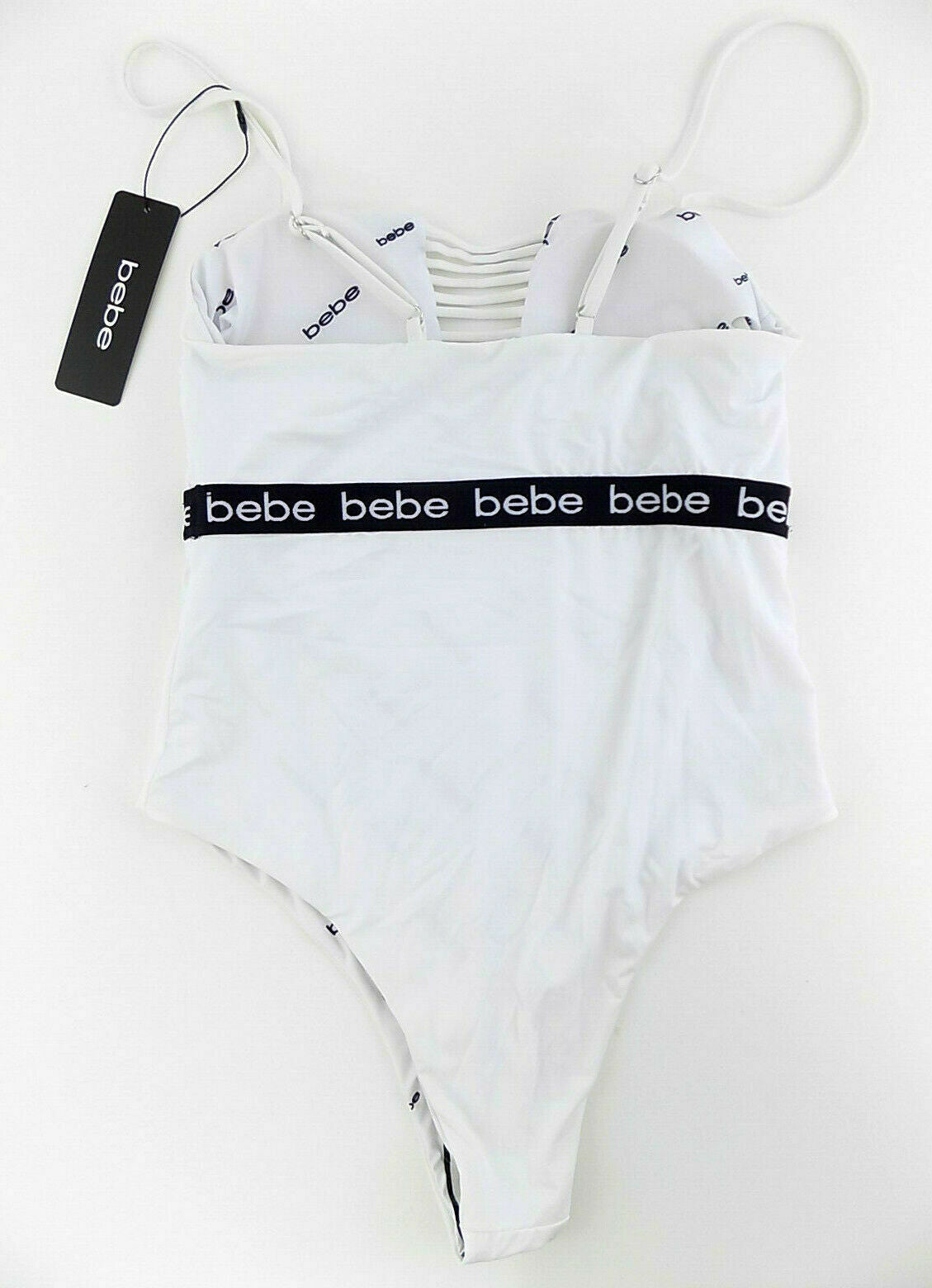 bebe Women's One Piece bodysuit Swim wear White Size M