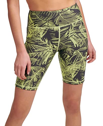 DKNY womens Sport Palm-Print High-Waist Bike Shorts, Sunny Lime, Small