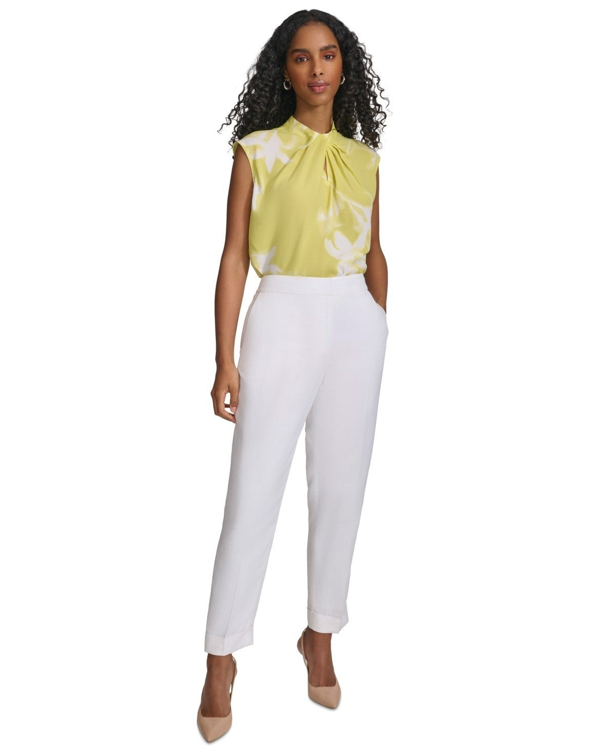 Calvin Klein Women Sleeveless Floral Keyhole-Neck Blouse Green Size XL MSRP $59