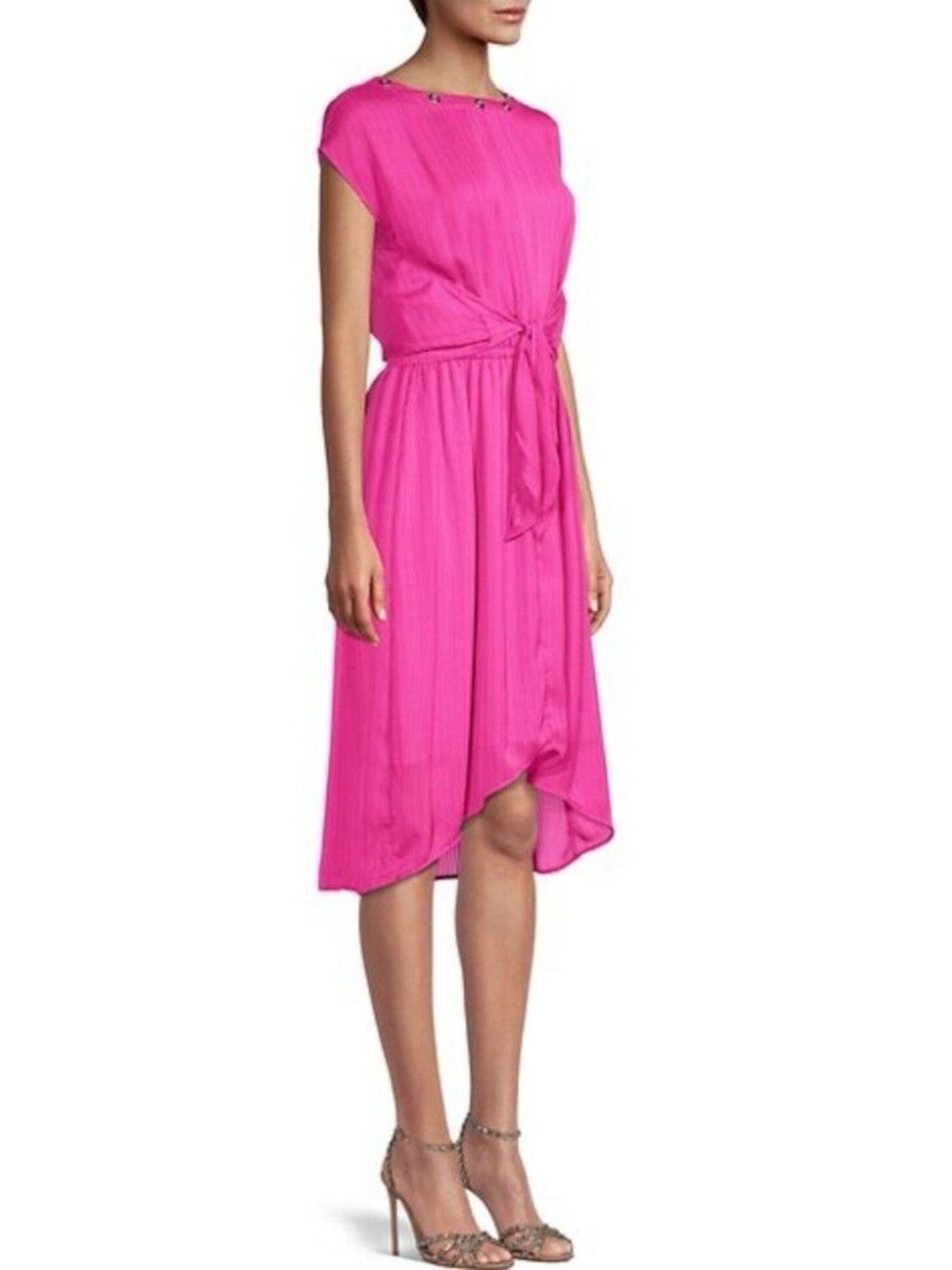MICHAEL KORS Pink Tie Sheer Keyhole Closure Grommets Hi-lo Cap Sl Size XS Pink