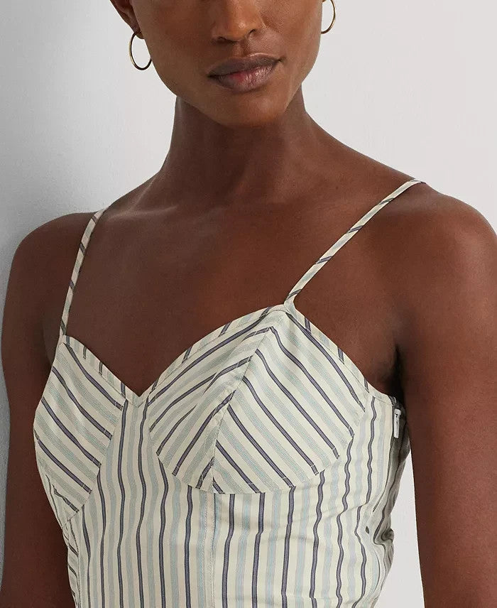 Lauren Ralph Lauren Womens Striped Cropped Blouse Blue White Size 6 MSRP $100