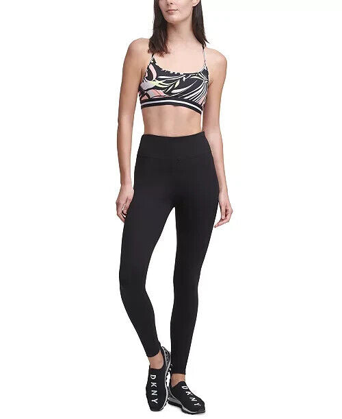 Dkny Womens Printed Racerback Medium Impact Sports Bra black Size M MSRP $45