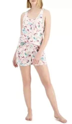 Alfani Piping Trim Tank Shorts Pajama Set Multi Pink Tropical Size XS