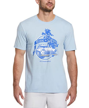 Cubavera Men's Ride A Classic Short Sleeve Tee Shirt, Light Blue, Size M
