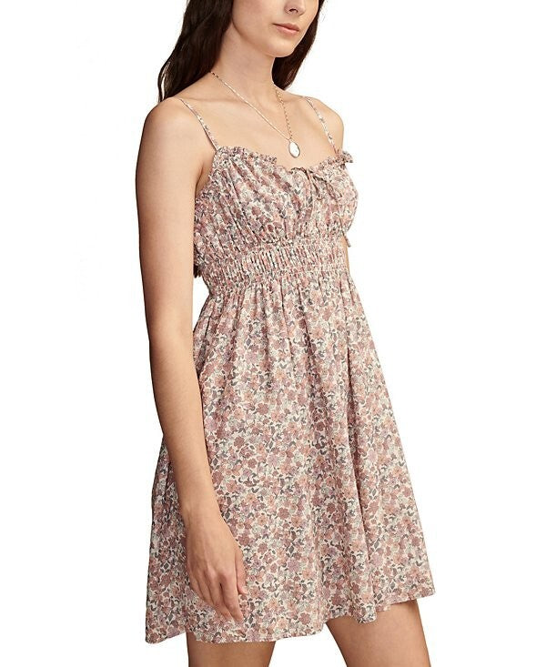Lucky Brand Sweetheart-Neck Smocked Cotton Mini Dress Pink Size XL MSRP $129