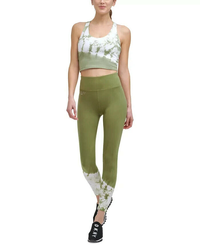 DKNY Sport Women's Tie-Dyed-Hem 7/8 Leggings Green Size XS MSRP $60