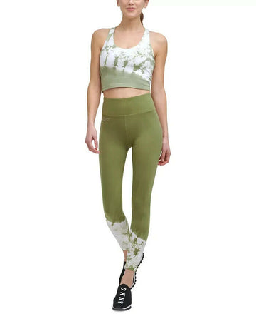 DKNY Sport Women's Tie-Dyed-Hem 7/8 Leggings Green Size XS MSRP $60