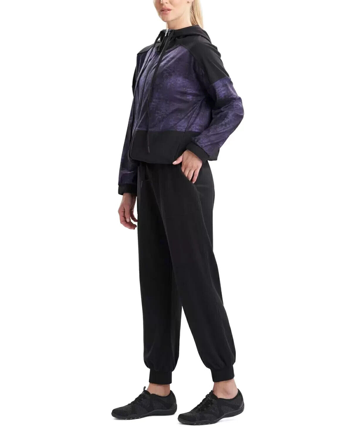Josie Natori Interlocked Hooded Jacket Purple Black Size L MSRP $88