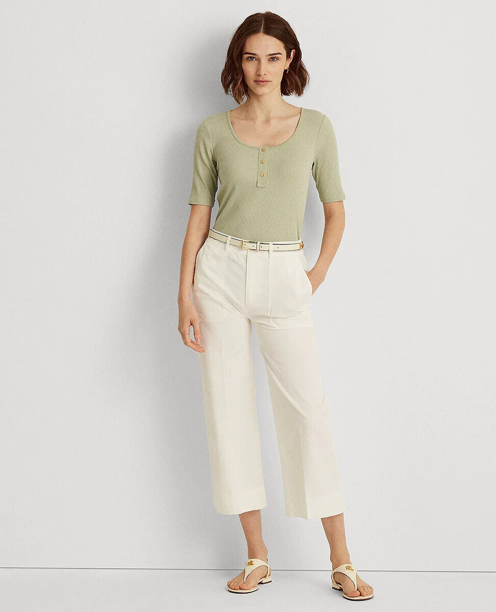 LAUREN RALPH LAUREN Elbow-Sleeve Henley Top Ranch Sage Green Size L MSRP $70