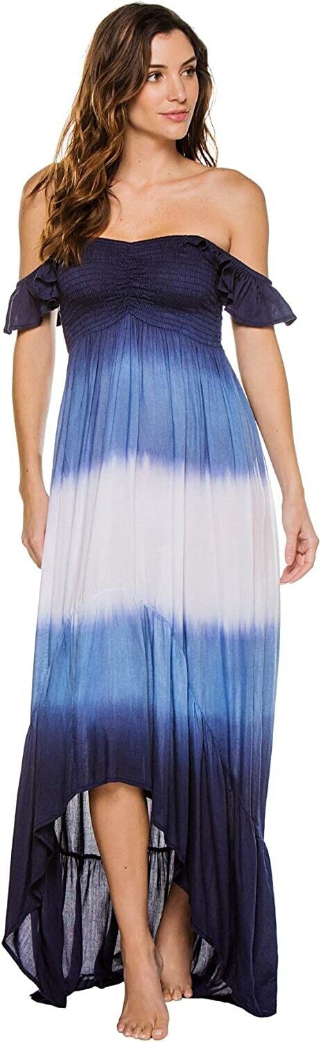Raviya Ombre High-Low Cover-Up Dress Women's Swimsuit Blue White Size M