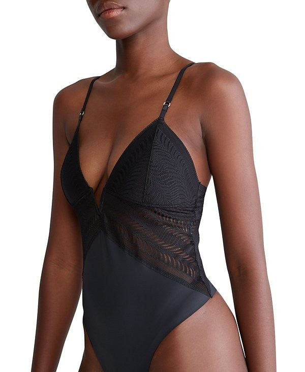 Calvin Klein Women's Sculpt Lace Thong Bodysuit QF7551 Black Size L MSRP $58