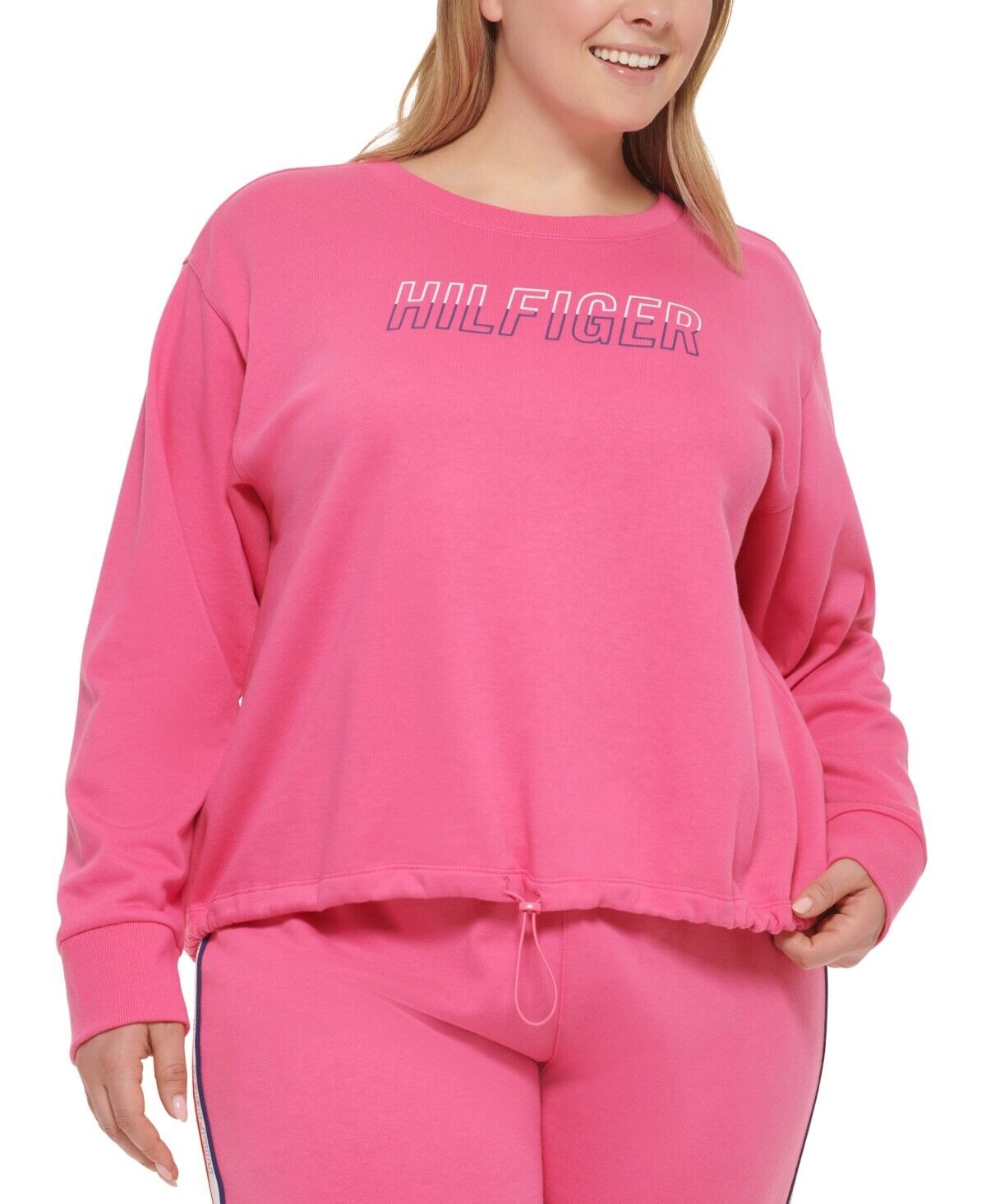 Tommy Hilfiger Sport Plus Size 1X Logo-Tape Sweatshirt Pink MSRP $70
