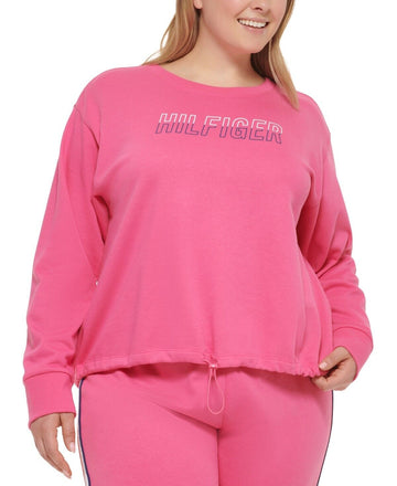 Tommy Hilfiger Sport Plus Size 1X Logo-Tape Sweatshirt Pink MSRP $70
