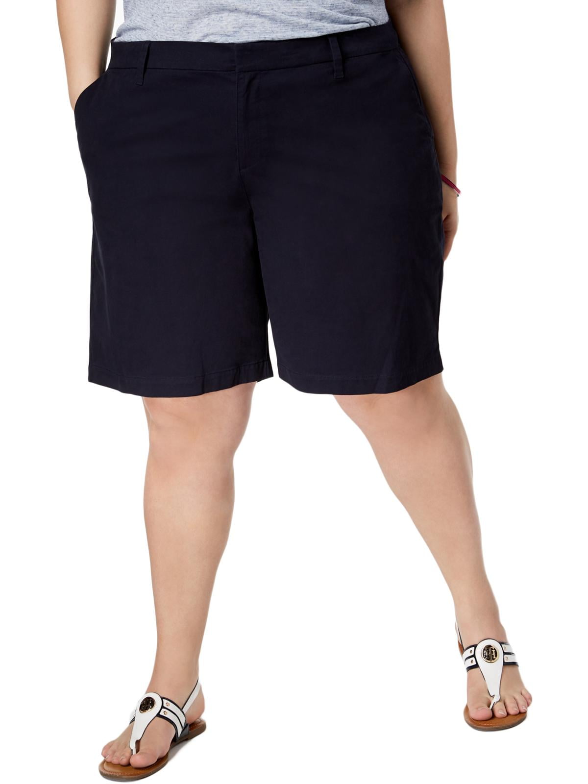 Tommy Hilfiger Womens Plus Mid-Rise Khaki, Chino Shorts Size 14W Navy Blue