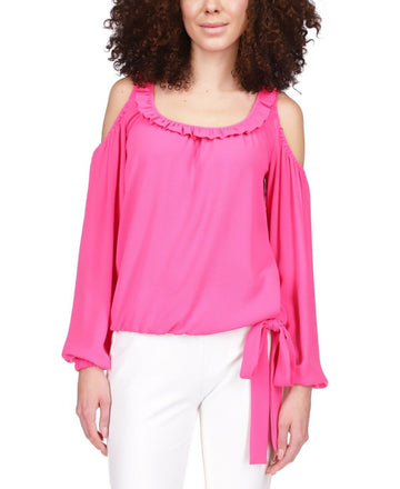 MICHAEL KORS Cold-Shoulder Tie-Cuff Top Pink Size XS MSRP $94