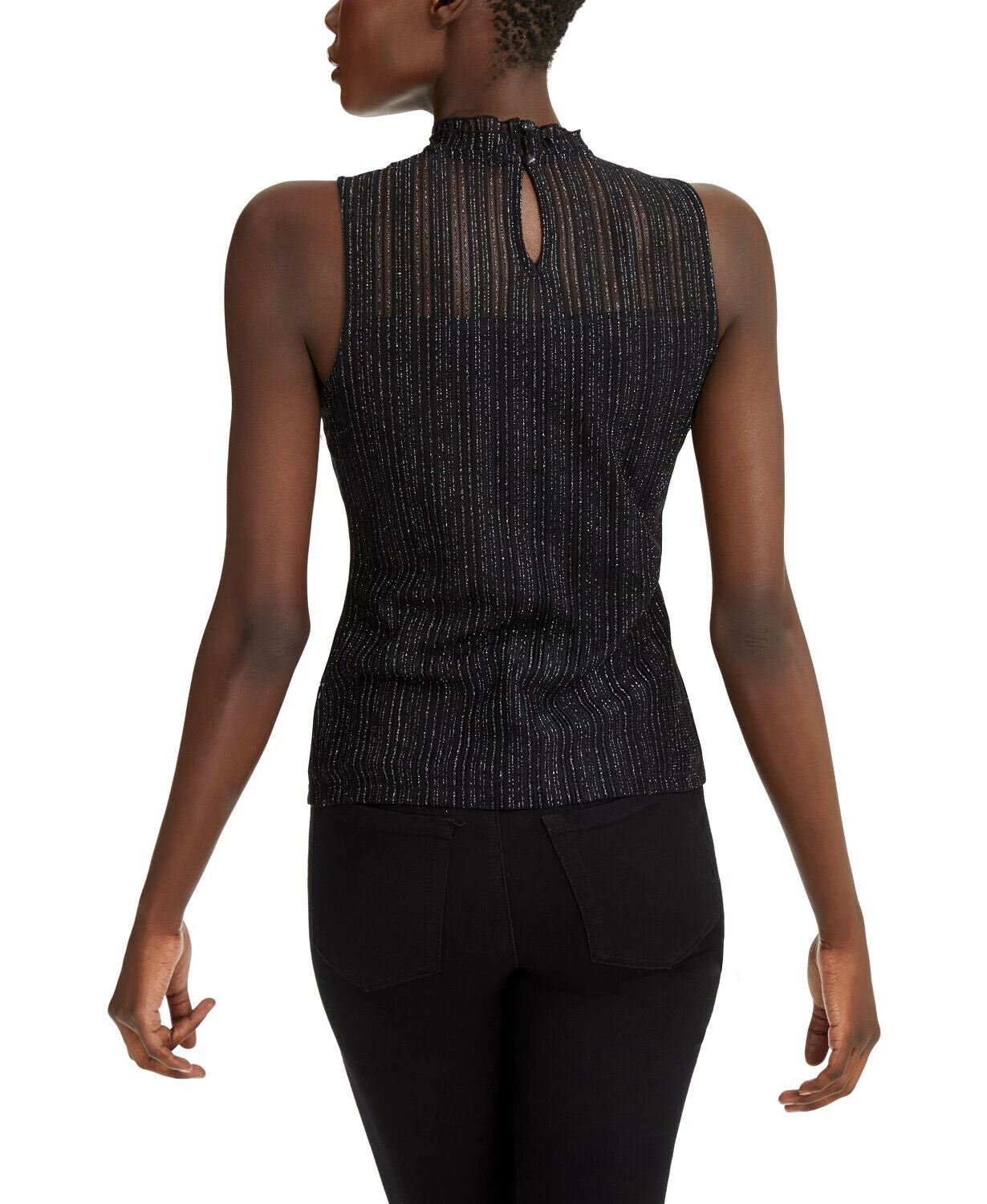 INC Sleeveless Shine Mock-Neck Top womens black Size S MSRP $60