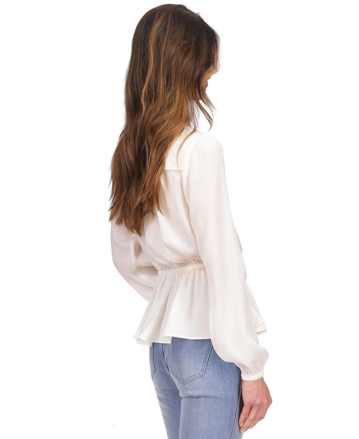 Michael Kors Women's Satin Faux Wrap Top Ivory Size L MSRP $98